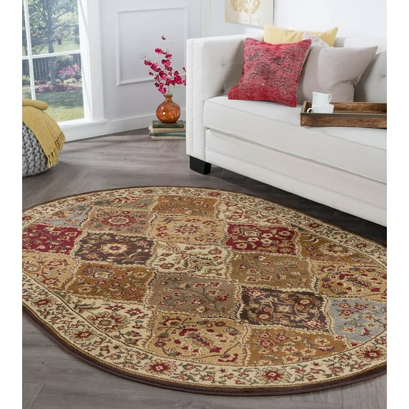 Elegance Traditional 5' x 7' Oval Multi-Color Polypropylene Indoor Area Rug