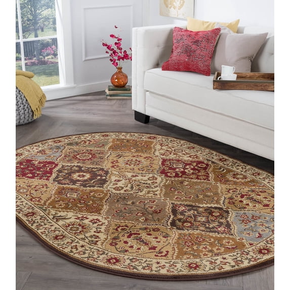 Elegance Traditional 6.7' x 9.6' Oval Multi-Color Polypropylene Indoor Area Rug