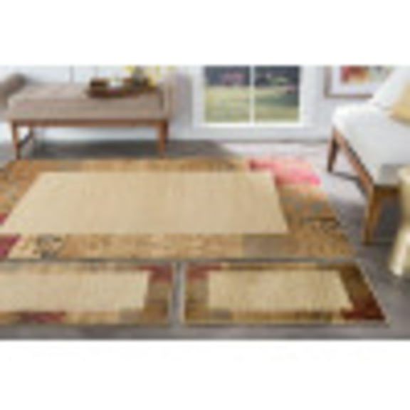 Elegance Transitional 3-Piece Set Beige and Brown Polypropylene Indoor Area Rug