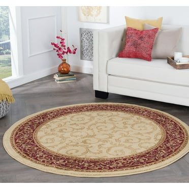 Elegance Transitional 5' Round Beige and Red Polypropylene Indoor Area Rug