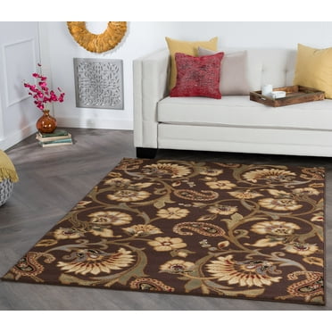 Elegance Transitional 5' x 7' Brown and Sage Green Polypropylene Indoor Area Rug