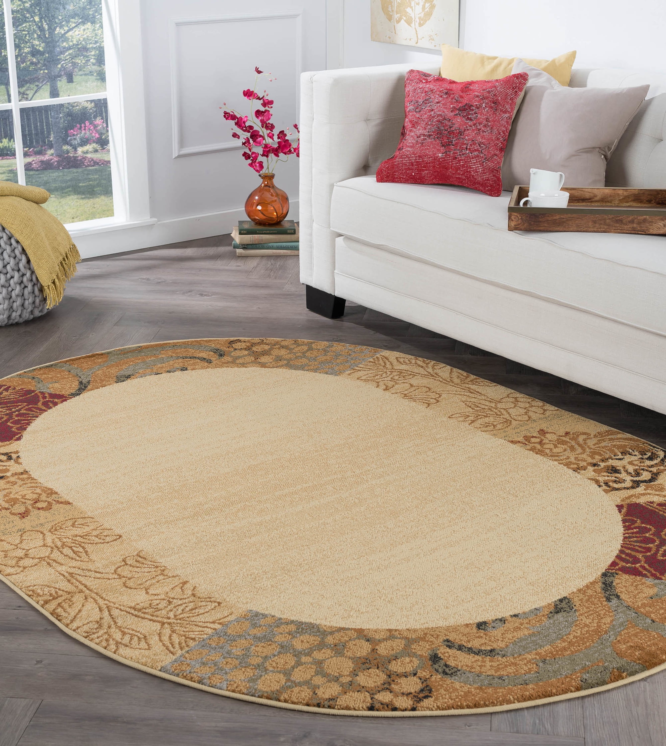 Elegance Transitional 5' x 7' Oval Beige and Brown Polypropylene Indoor Area Rug