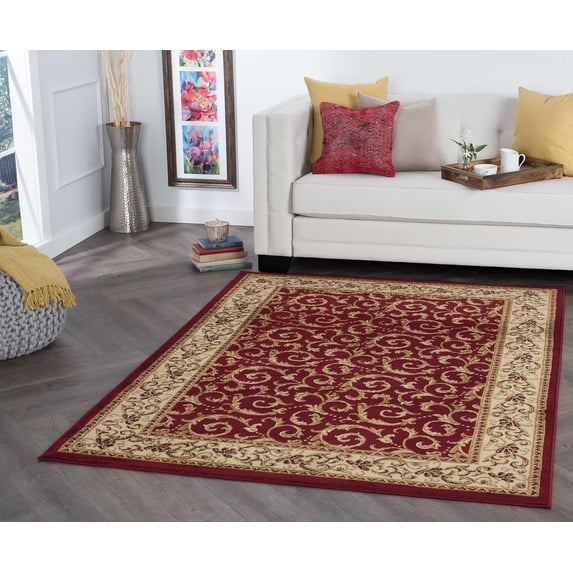 Elegance Transitional 7.6' x 10' Red and Beige Polypropylene Indoor Area Rug