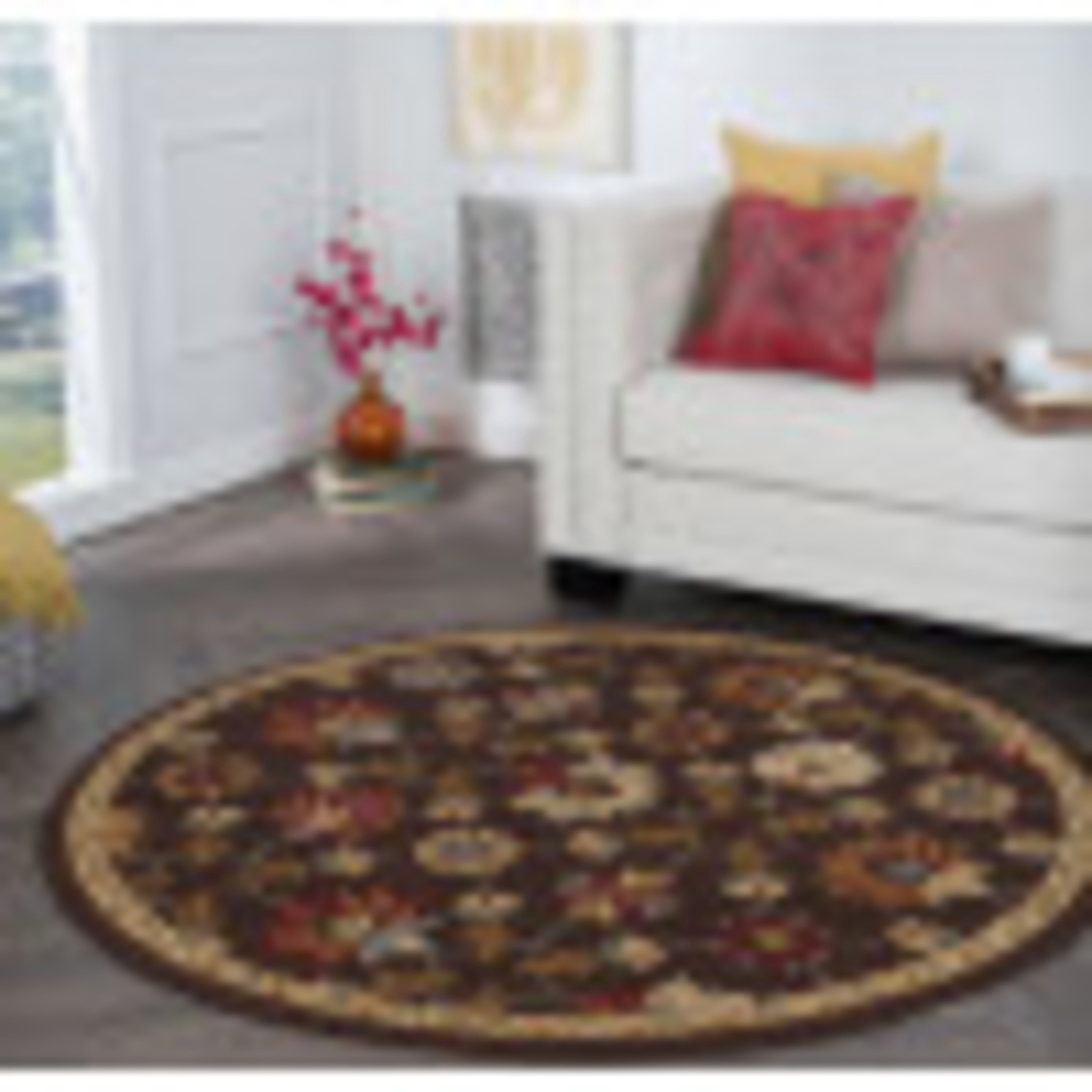 Elegance Transitional 8' Round Brown and Red Polypropylene Indoor Area Rug