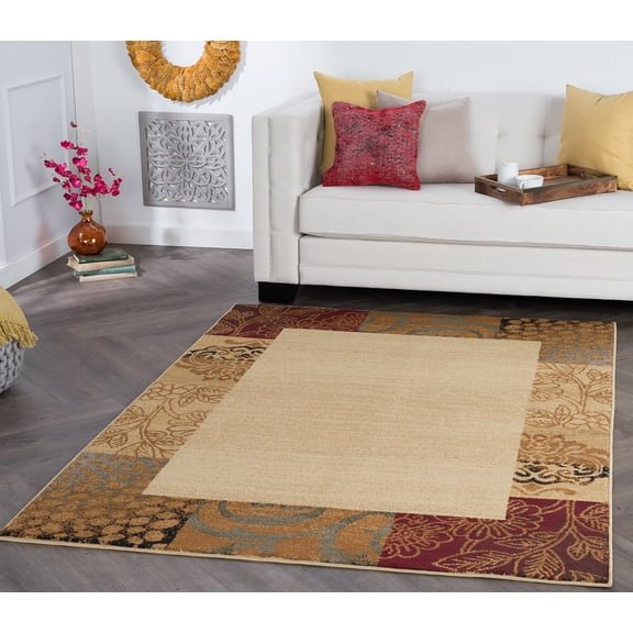 Elegance Transitional 9' x 12.6' Beige and Brown Polypropylene Indoor Area Rug