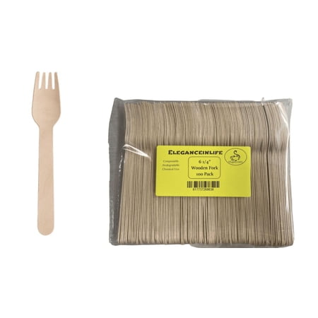 Eleganceinlife 100 pc Wooden Fork chemical Free Compostable Biodegradable