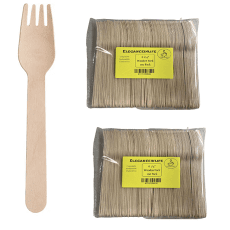 Eleganceinlife 200 pc Wooden Fork chemical Free Compostable Biodegradable