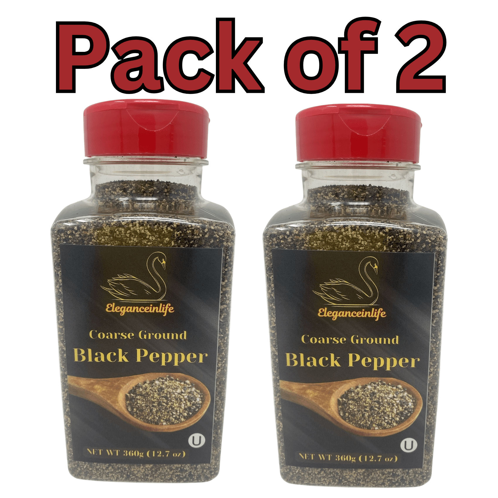 Eleganceinlife Coarse Ground Black Pepper, 12.7 oz (360g) - Packed in USA Pack of 2
