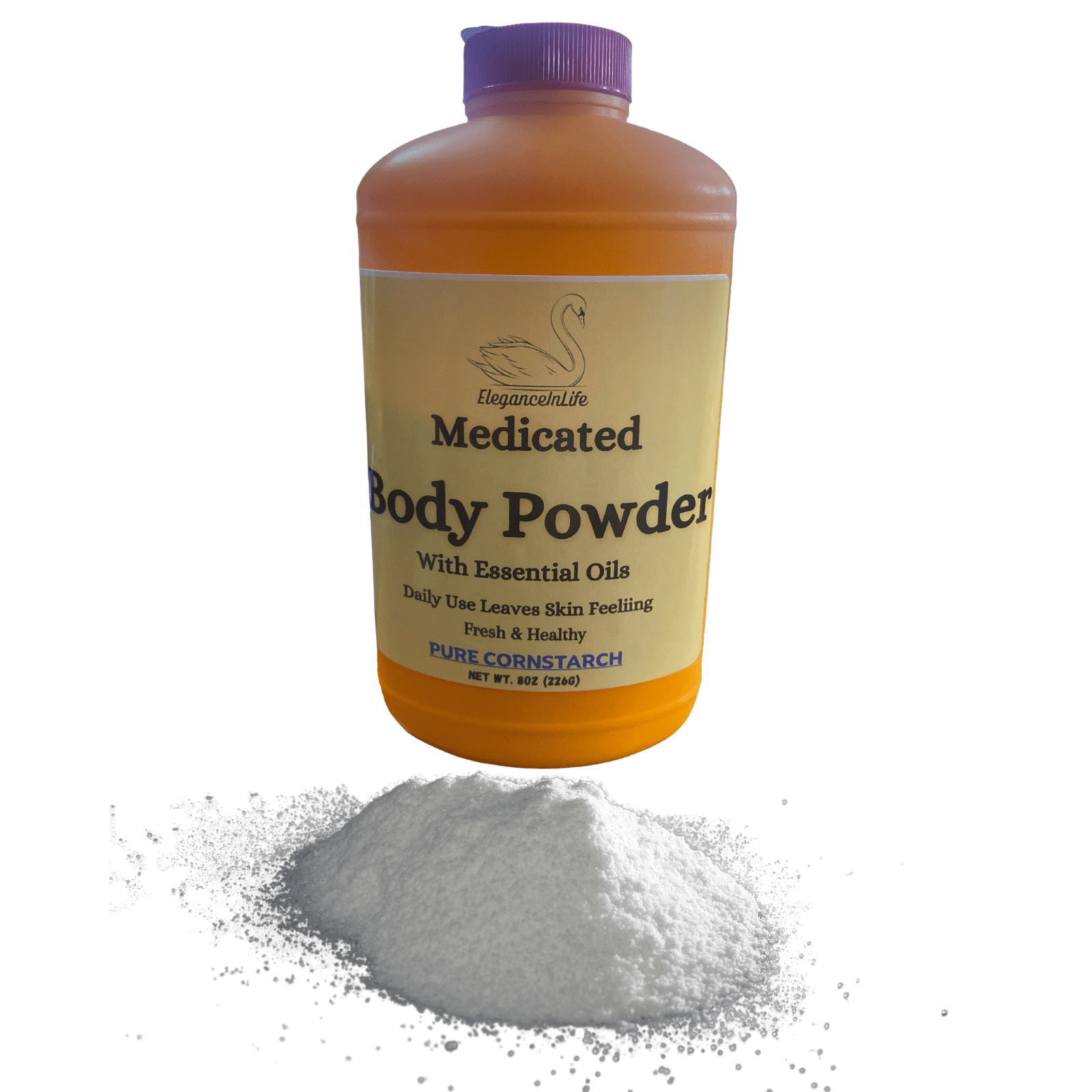 Eleganceinlife Medicated Body Powder With Essential Oils Pure Cornstarch Purpose External Analgesic Skin Protectant Menthol 0.15% Zinc Oxide 1.0% 8oz Pack of 1