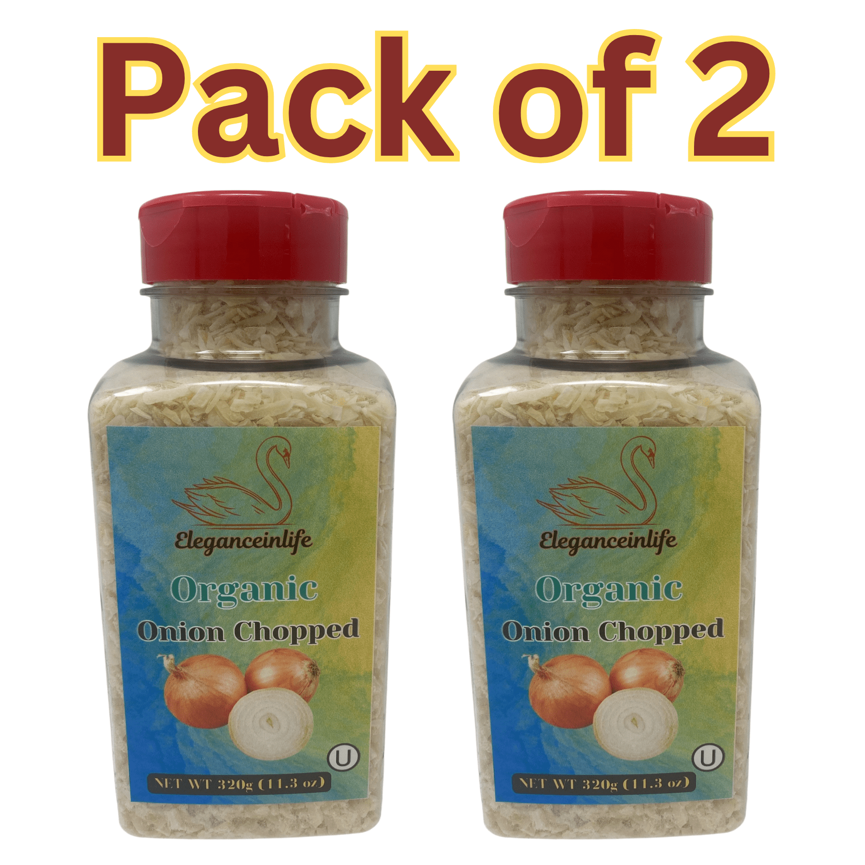 Eleganceinlife Organic Onion Chopped, 11.3 oz (320g) - Packed in USA Pack of 2