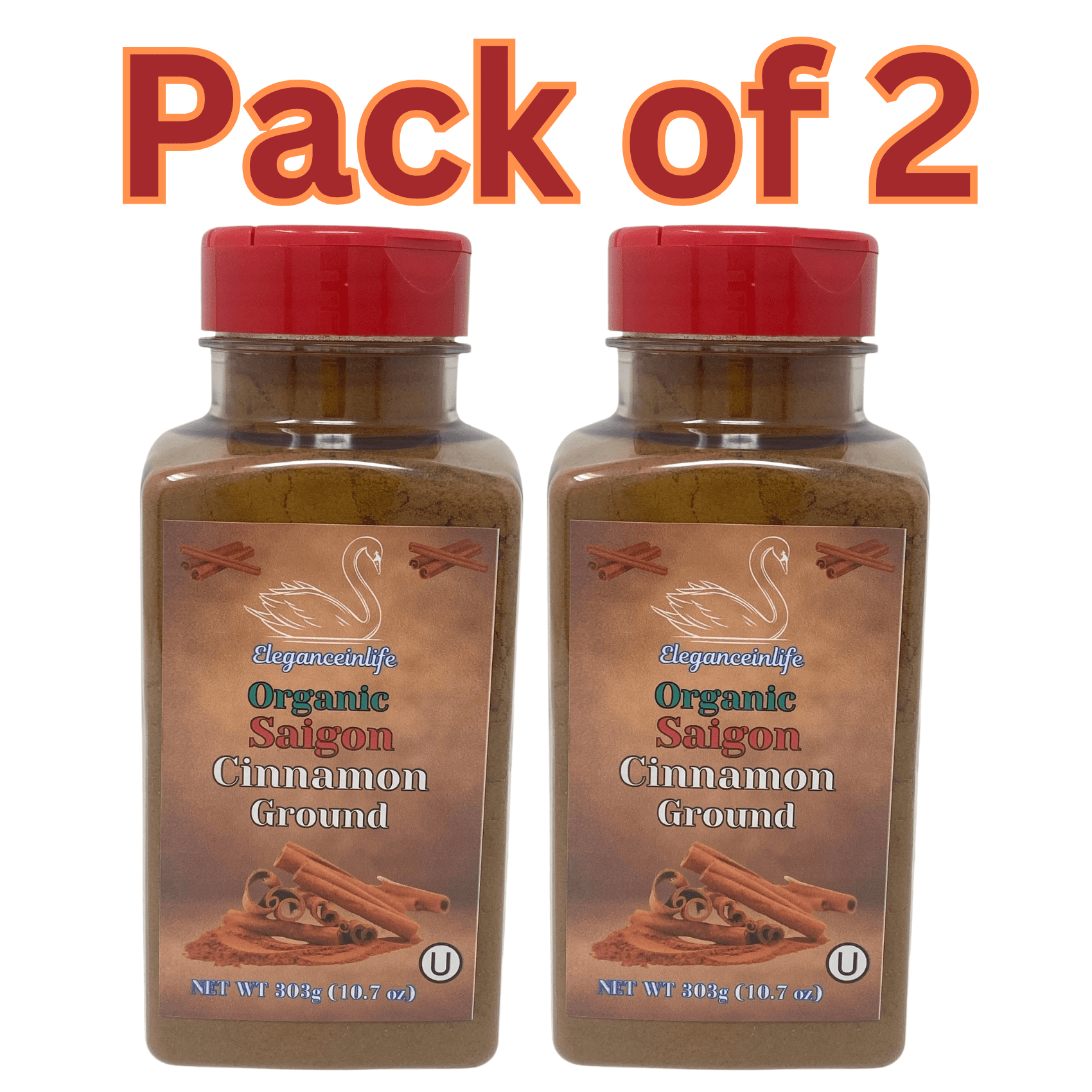 Eleganceinlife Organic Saigon Cinnamon Ground, 10.7 oz (303g) - Packed in USA Pack of 2