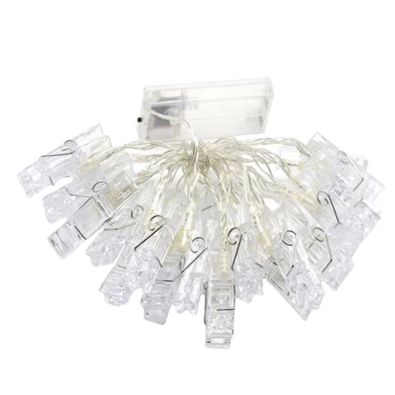 Elegani PH-600124 20 LED Clear Cable Photo Clip String Lights - 40 Large Clips - 9 ft. Lighted Length - Warm White Glow