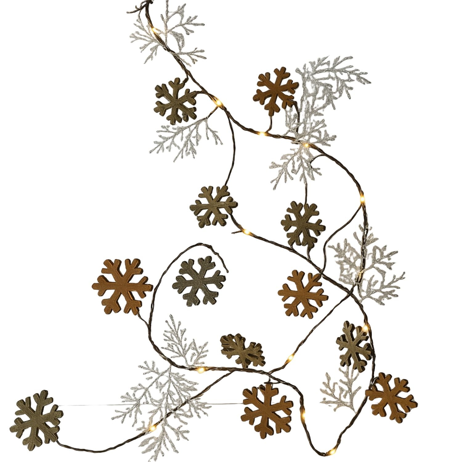 Elegani 20 LED Glitter Snowflake Fairy Lights 7.5ft Copper Wire String Light with Large & Small Glittered Snowflakes, Warm White Glow for Holiday Mantel, Table & Wreath Decor