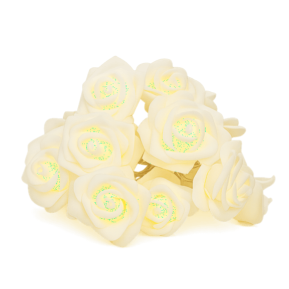 Elegani 20 LED Rose Flower String Lights 9.5ft Warm White, 5mm Bulbs, 12" Lead, 6" Spacing, Indoor Decorative Lighting