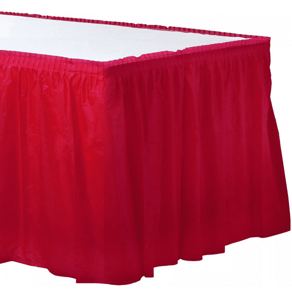 Elegani 29 Inches x 168 Inches (14 ft) Plastic Disposable Rectangular Table Skirt-Red