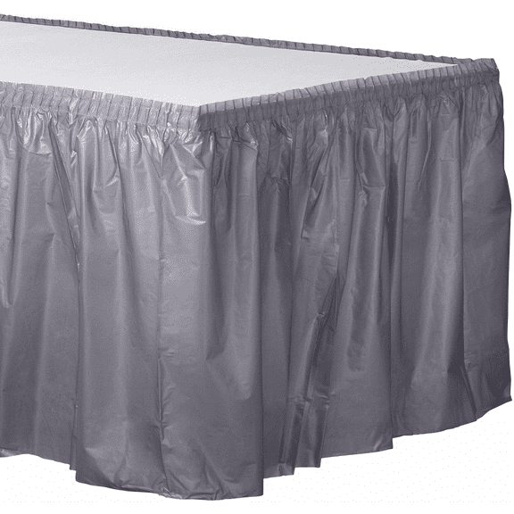 Elegani 29 Inches x 168 Inches (14 ft) Plastic Disposable Rectangular Table Skirt-Silver