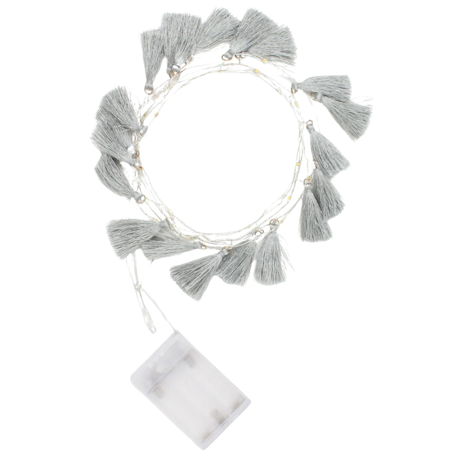 Elegani Boho Tassel Fairy String Lights 20 LED Warm White Lights with Soft Grey Tassels, 7ft -SMALL
