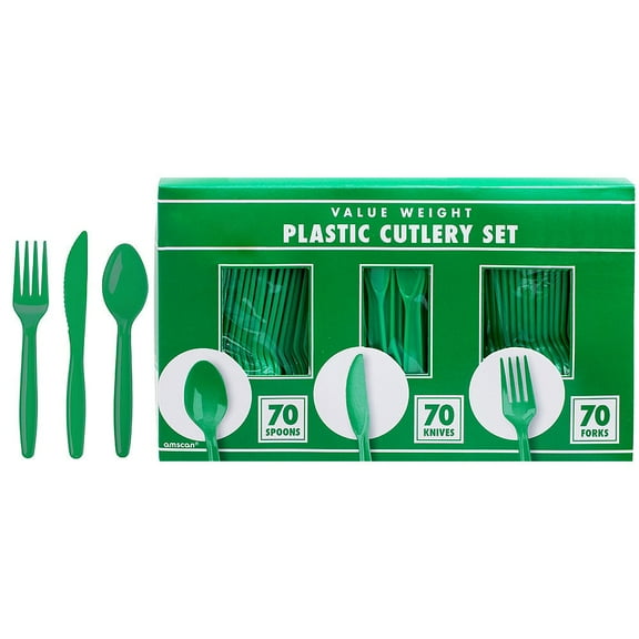 Elegani Drinkware & Serveware, Tableware; Party PACK Festive Green Value Plastic Cutlery Set 200ct for 50 guests.