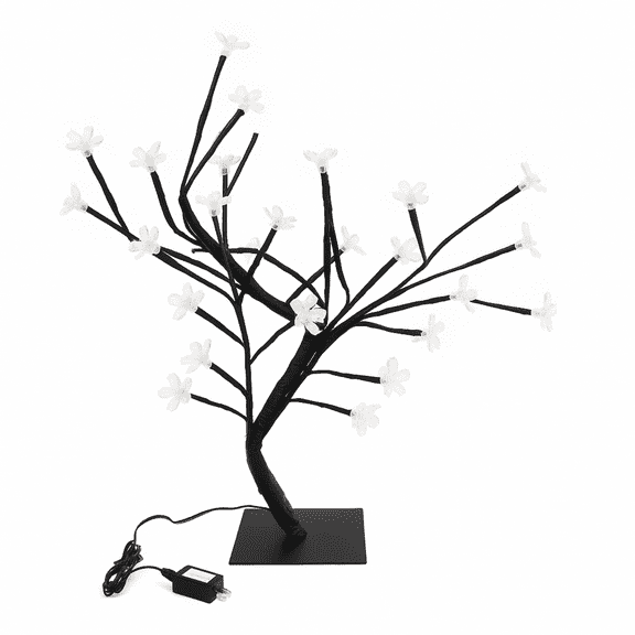 Elegani Lighted Cherry Blossom Tree 18 Tabletop LED Tree with 24 White Blossoms, Warm White Lights for Wedding, Event, or Home Dcor