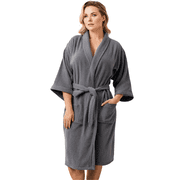 Elegani Plus Size Women's 100% Cotton Terry Kimono Bathrobe Luxury Spa Comfort Gray XXL