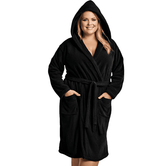 Elegani Plus Size Women's Hooded Terry Bathrobe: Spa-Like Comfort & Style, Black XXL