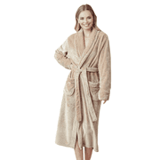 ELEGANI Plush Shawl Collar Robe for Women-Beige (S/M)