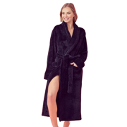 ELEGANI Plush Shawl Collar Robe for Women-Black (L/XL)
