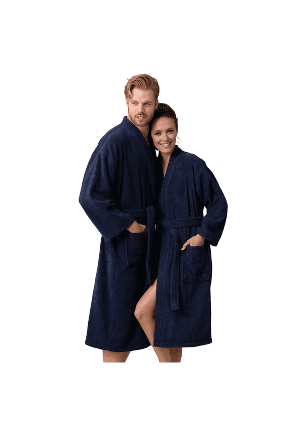 Premium Unisex Terry Bathrobe - Soft, Absorbent 100% Cotton Kimono Robe, Navu (Medium)
