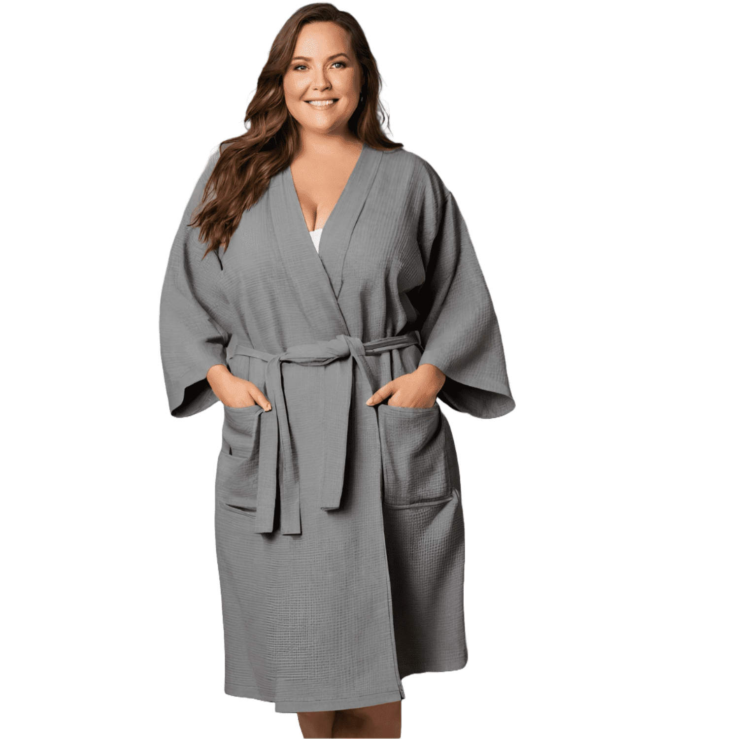 Modus Grey Robe Elegani Robes - Plus Size Women's 100% Turkish Cotton Waffle Kimono ...
