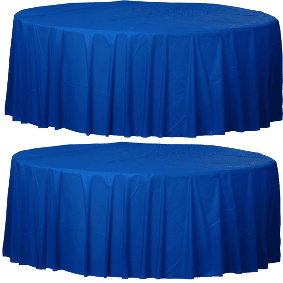 Elegani Royal Blue Round Disposable Plastic Tablecloth - 84 Inch, 2 Pack