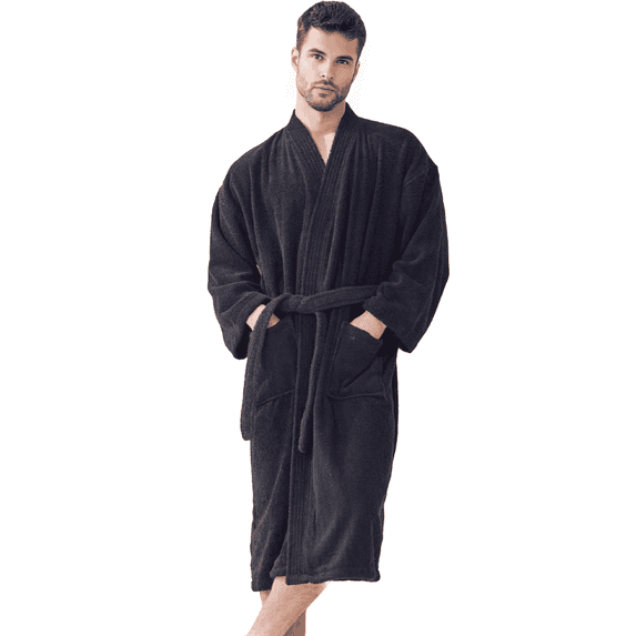 Elegani Soft Terry Cotton Kimono Robe for Men - Unisex Luxury Bathrobe for Everyday Comfort (Black) Medium