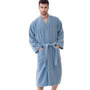 Elegani Soft Terry Cotton Kimono Robe for Men - Unisex Luxury Bathrobe for Everyday Comfort Light Blue Medium