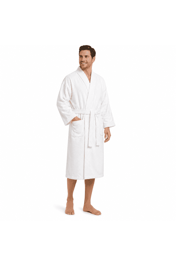 Terry Velour Kimono Robe 100% Cotton White One Size 48 Inch