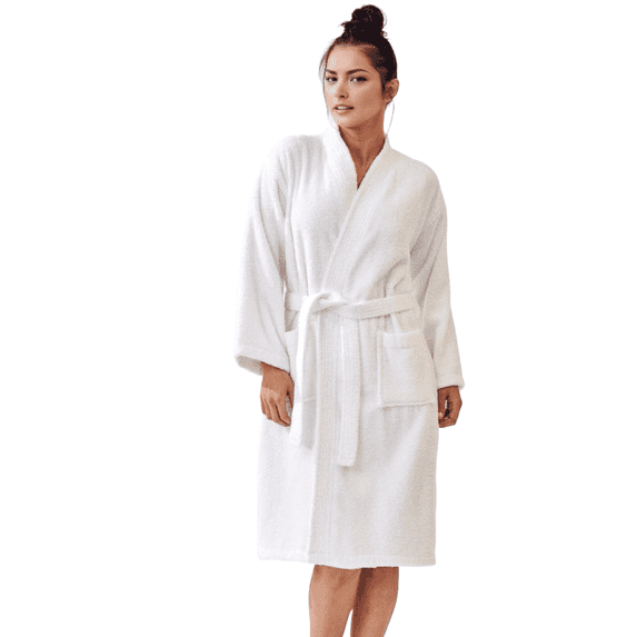 Elegani Women's 100% Cotton Terry Kimono Bathrobe (Luxury Spa Comfort) White S/M