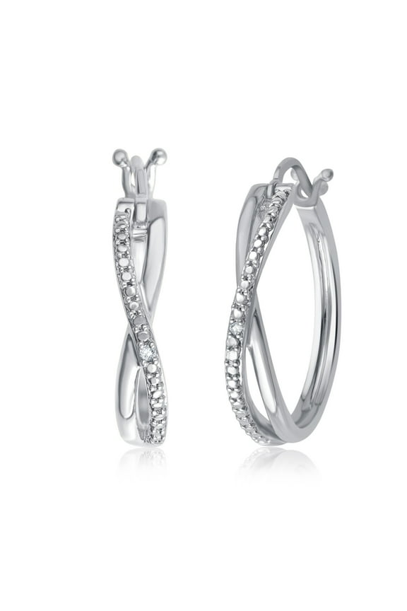 Elegant 0.01 Cttw Natural Diamond Accent Twisted Hoop Earrings In 14K White Gold Plated