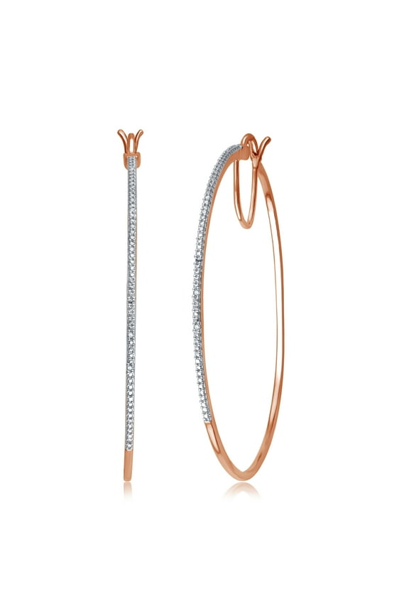 Elegant 0.02 Carat Natural Diamond Accent Hoop Earrings In 14K Rose Gold Plated