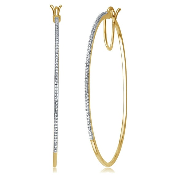 Elegant 0.02 Carat Natural Diamond Accent Hoop Earrings In 14K Yellow Gold Plated