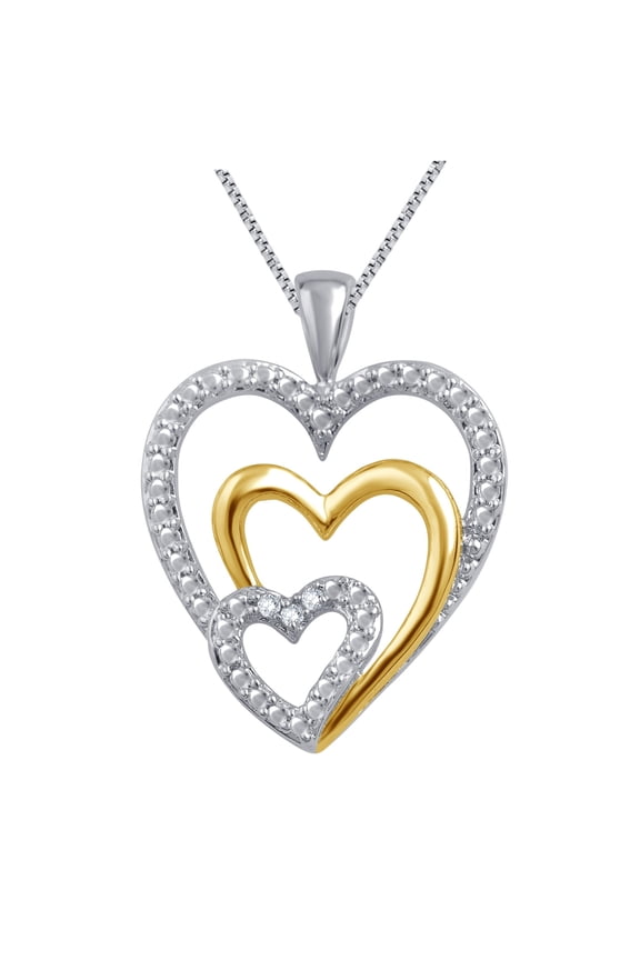Elegant 0.03 Carat Two Tone Triple Heart Diamond Necklace In 14K White Gold Plated