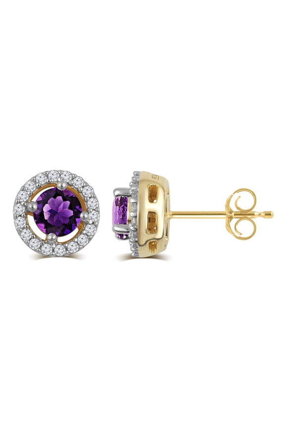 Elegant 0.42 Ctw Created Round Shaped Amethyst & White Sapphire Earrings In 14K Yellow Gold Plated
