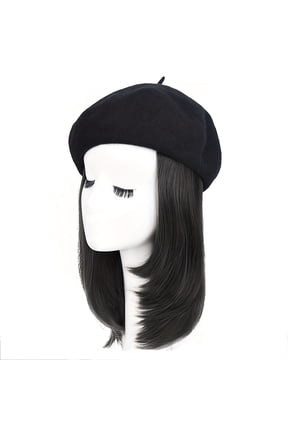 Elegant 10-Inch Black Beret Wig with Straight Synthetic Hair - Heat Resistant, Versatile for All Women