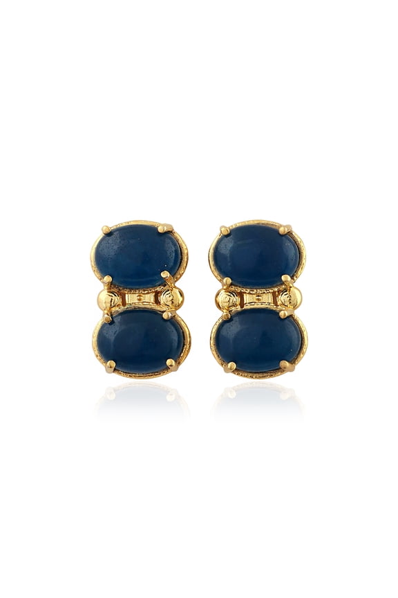 Elegant 11x15mm Oval Blue Jade Earrings - Gold Plated Prong Setting Jewelry for her