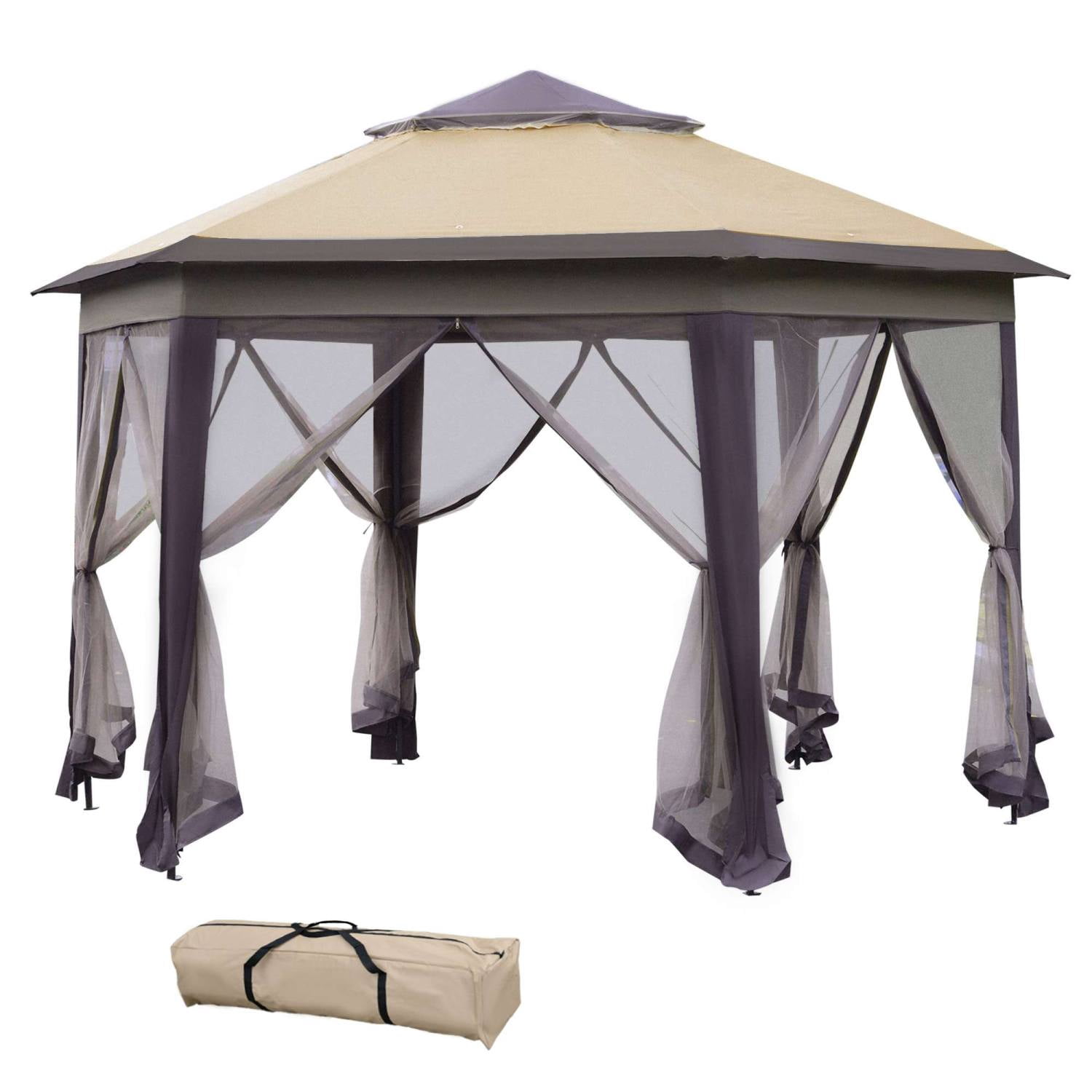 Elegant 13‘ x 13‘ Up Hexagonal Gazebo with 6 Zippered Mesh Netting ...