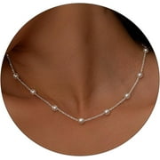 HISMART Elegant 14K Gold/Silver-Plated Faux Pearl Necklace - Dainty Choker Jewelry for Women and Girls, Perfect as a Wedding Gift