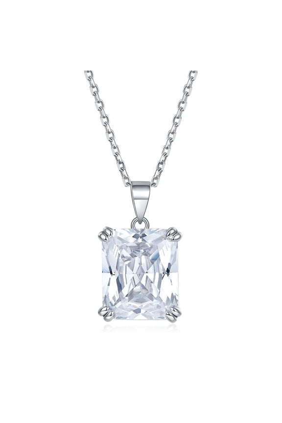 Elegant 14K White Gold Plated Moissanite Pendant Necklace  Radiant Cut Stone on Adjustable 18" Link Chain for Women | Birthday, Anniversary, Special Gifts | 6-Month Warranty