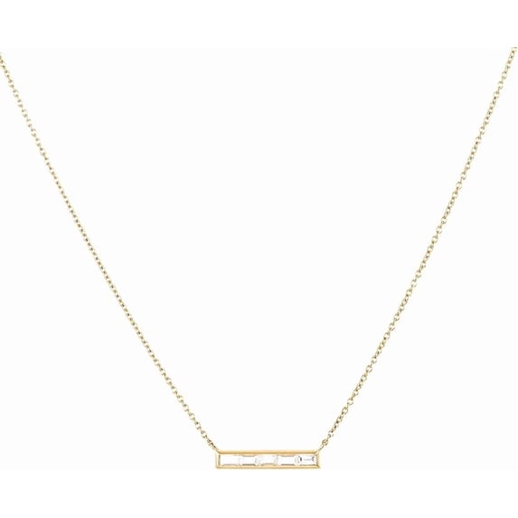 Elegant 14K Yellow Gold Plated Bar Pendant Necklace – Sleek Rectangular Design with Baguette Moissanite Stones