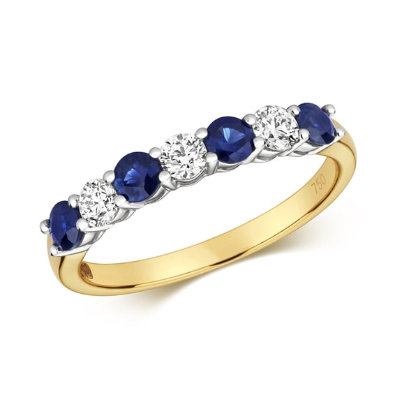 Elegant 18k Gold Women Half Eternity Diamond Ring Brilliant Cut 0.29 Carat HI - SI with Sapphire