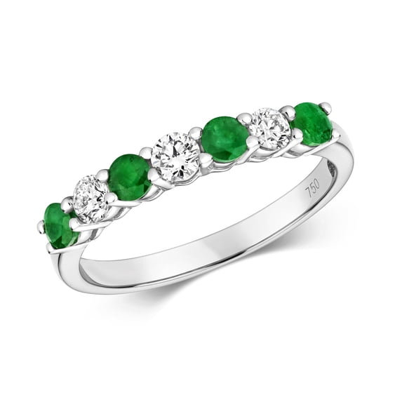 Elegant 18k White Gold Women Half Eternity Diamond Ring Brilliant Cut 0.29 Carat HI - SI with Emerald