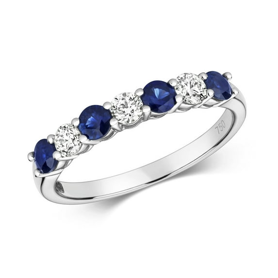 Elegant 18k White Gold Women Half Eternity Diamond Ring Brilliant Cut 0.29 Carat HI - SI with Sapphire