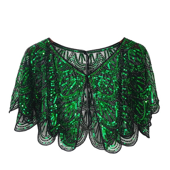 Elegant 1920s Vintage Sequin Beaded Evening Cape – Women’s Art Mesh Shawl Wrap for Weddings & Parties