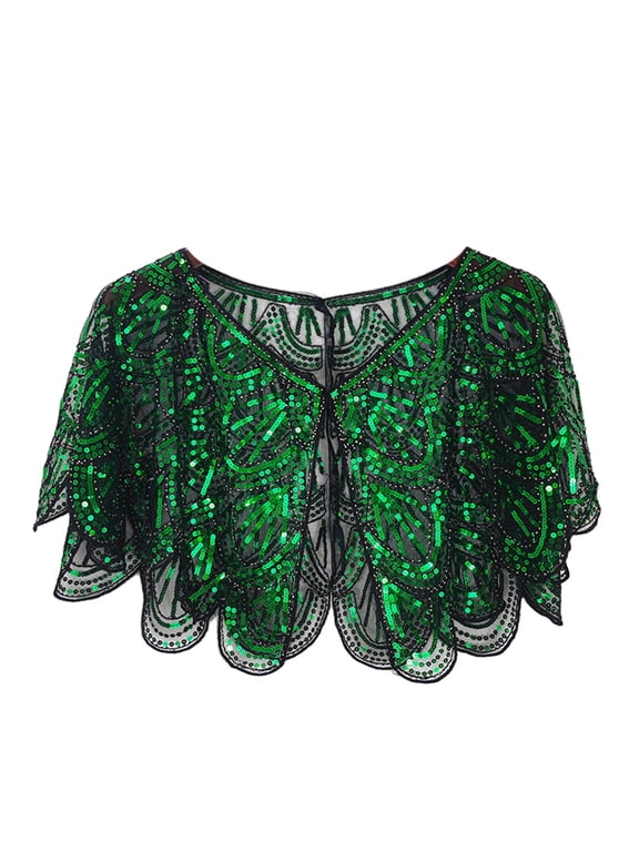 Elegant 1920s Vintage Sequin Beaded Evening Cape – Women’s Art Mesh Shawl Wrap for Weddings & Parties
